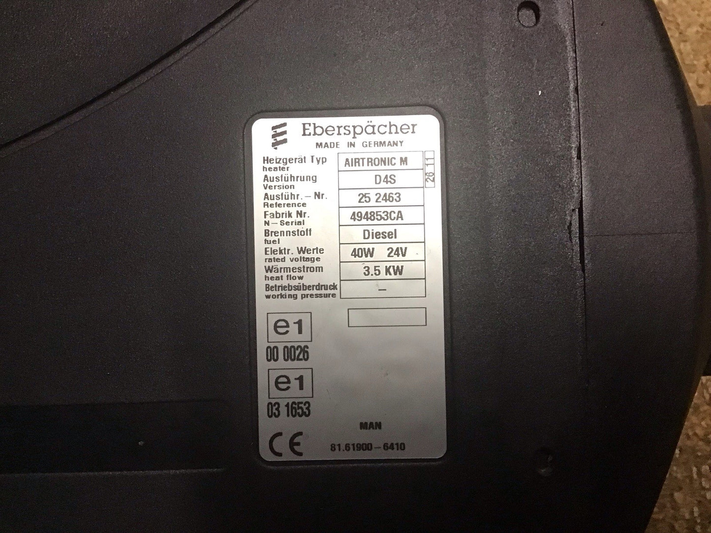 AIRTRONIC D4S 252463 EBERSPACHER WEBASTO CAB HEATER MAN TGX TGS 2014-2020